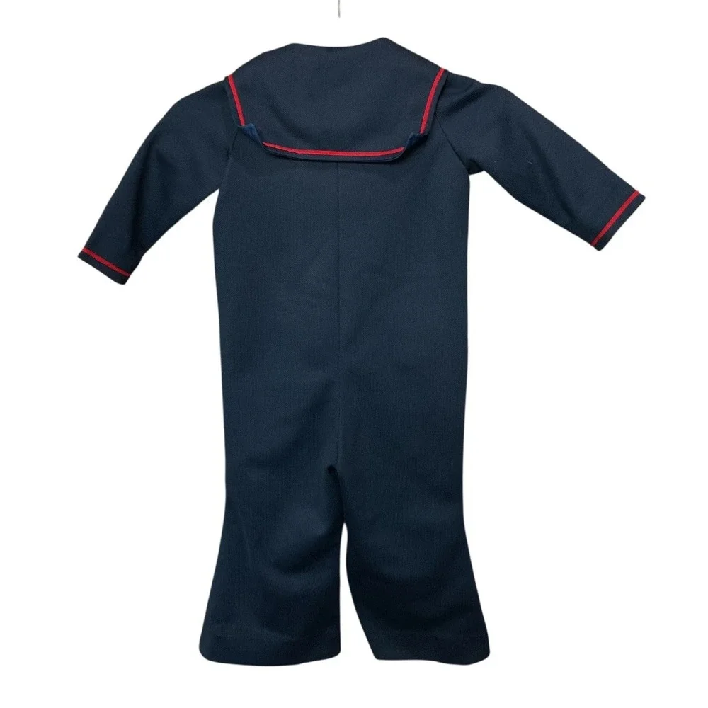 Vintage Homemade Marine Sailor Collared Zip Front Romper Onesie Size 2T SEE NOTE
